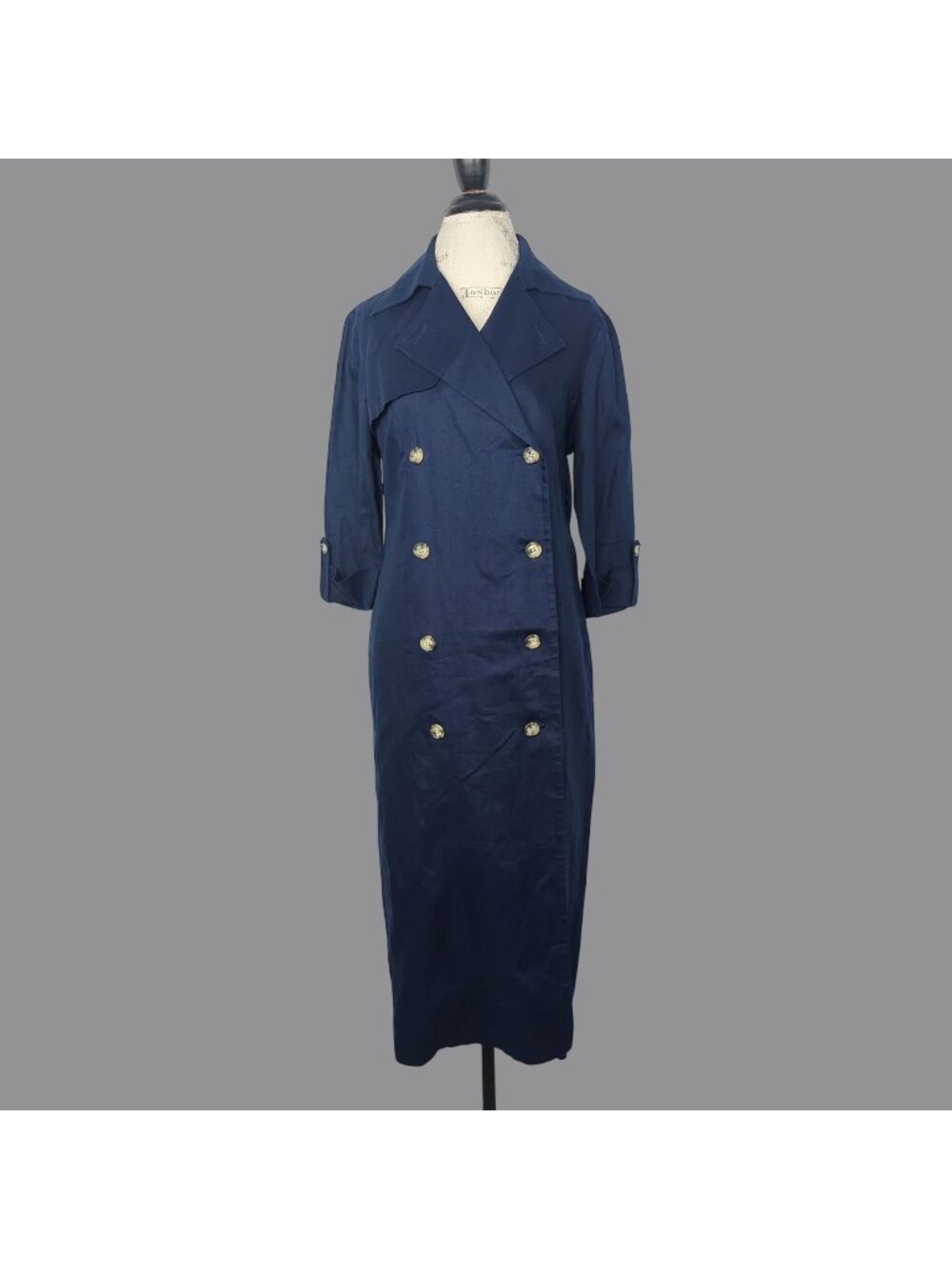 Vintage 90s Talbots Double Breasted Dress 8 Medium Blue Linen - Picture 1 of 10